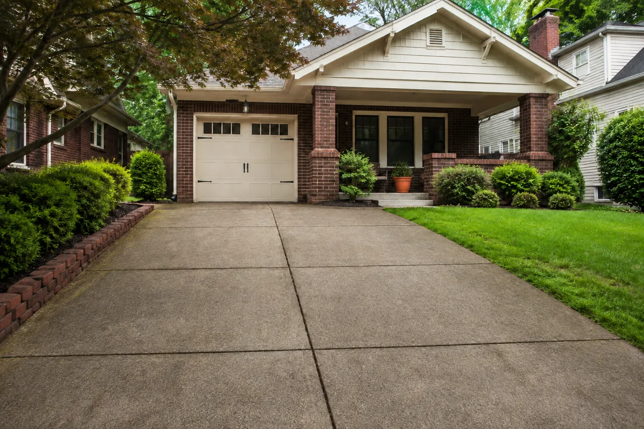 Sample image: a concrete driveway with gray surface dirt and green growth near the edges