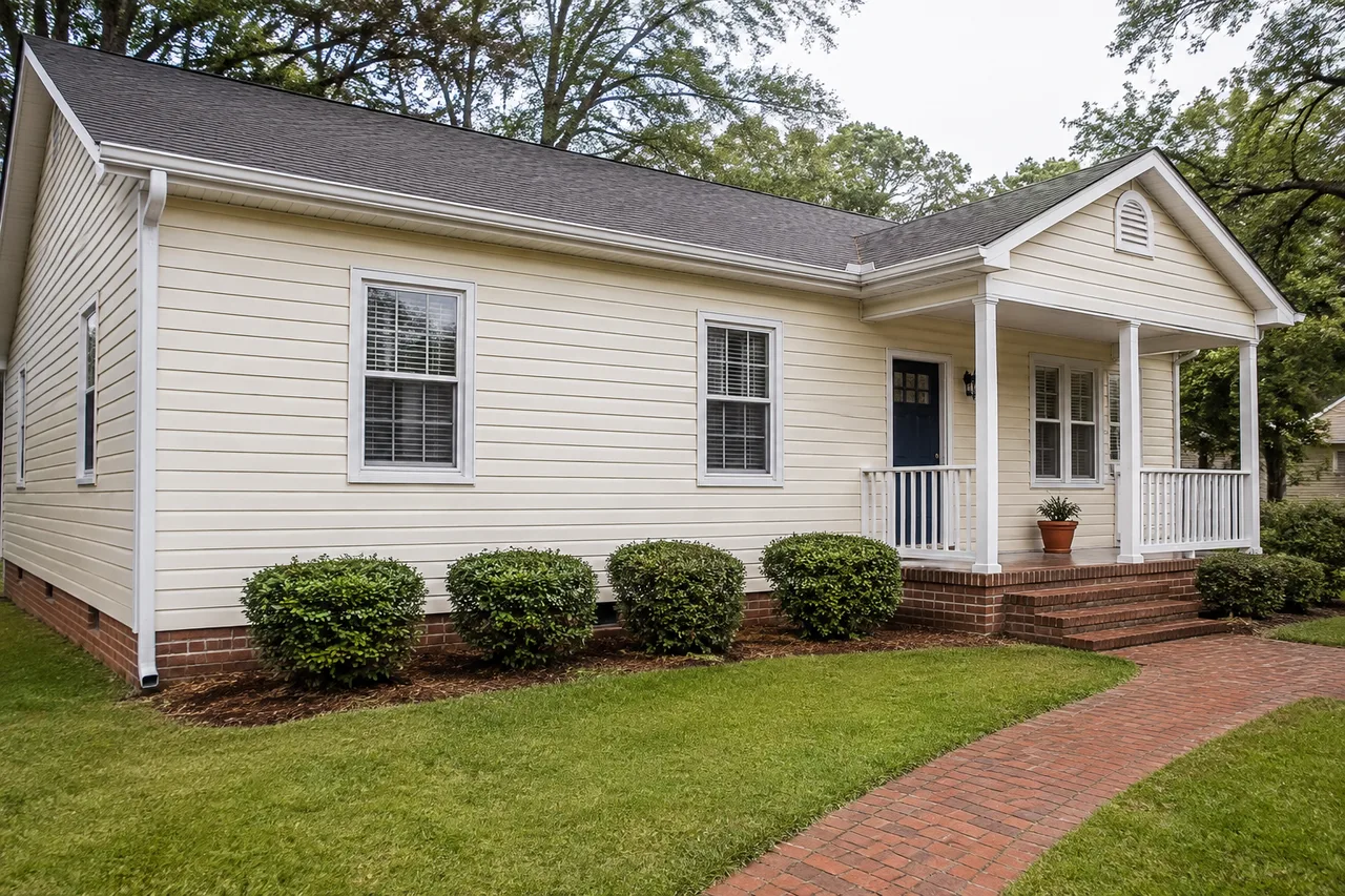 Sample image: the same house with bright, clean ivory siding