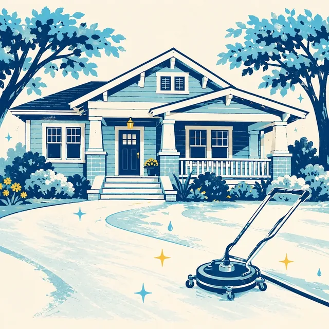 Blue-and-cream illustration of a welcoming home